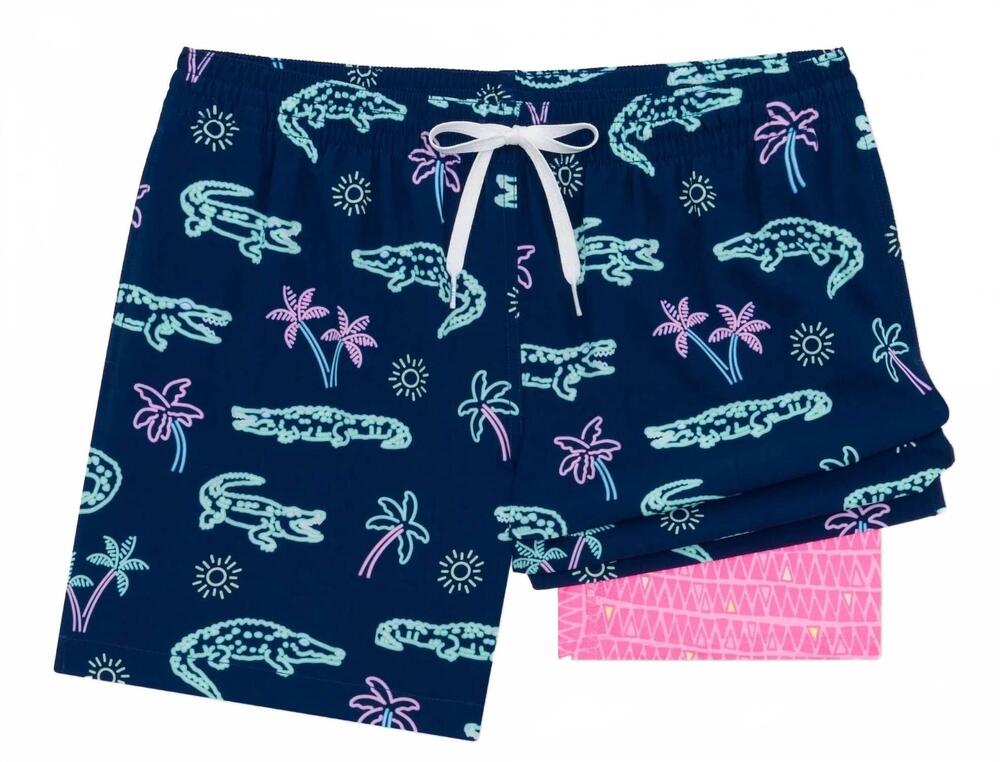 NEW CHUBBIES men's classic lined swim trunks in neon glades